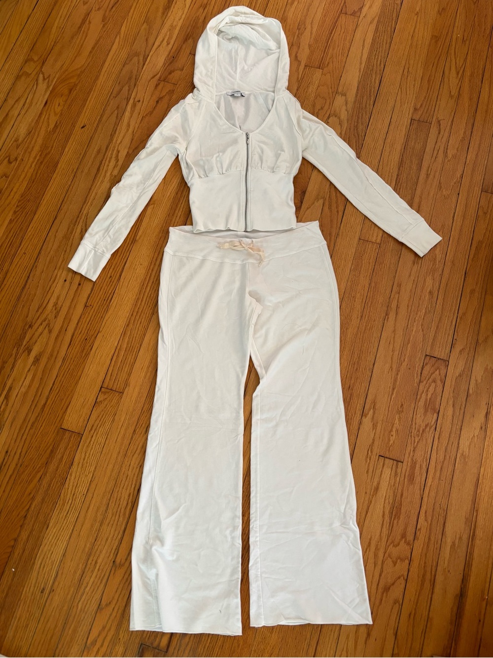 Women's Hooded Lounge Set - Zip Crop Top & Wide Leg Pants - Vintage Y2K Express